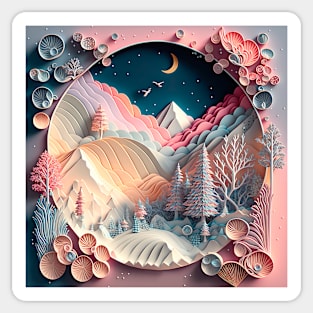 3D illustration of magical landscape with intricate Christmas trees and shells Sticker